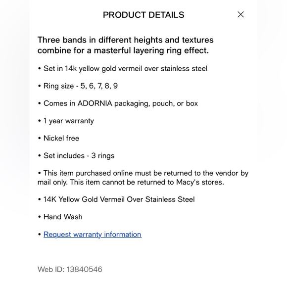 NWT Adornia 14K Gold over stainless steel wide stacking band ring set Macy’s NEW - Picture 8 of 8